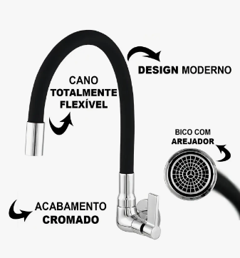 Torneira de cozinha Flexivel Parede Preta ref 1868 C61 RAINHA