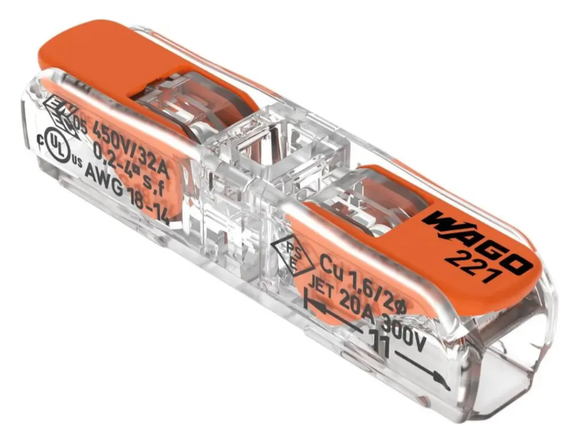 Kit com 10 Unidades Conector de Emenda Reto WAGO 221-2411
