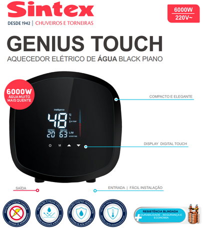 Aquecedor Elétrico Genius Touch 6000W 220V Preto | EletroHidro