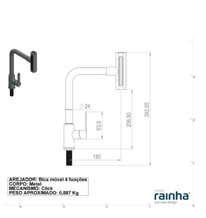 Torneira Gourmet 2993 Bancada Fria Cromada RAINHA | EletroHidro